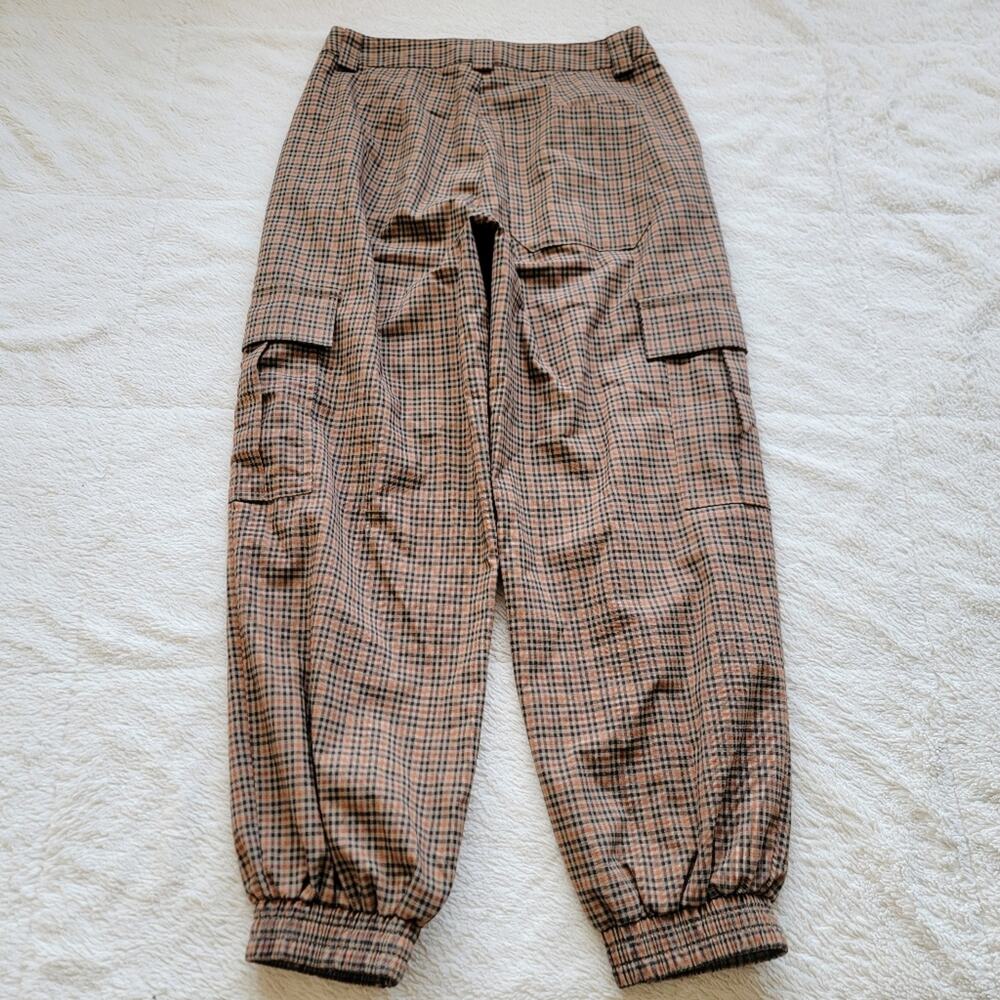 Urban Outfitters Brown Checkered Plaid Cargo Jogger Pants - Picture 3 of 5